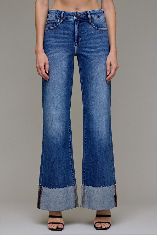 Medium Wash Clean Cuffed High Rise Comfort Flare